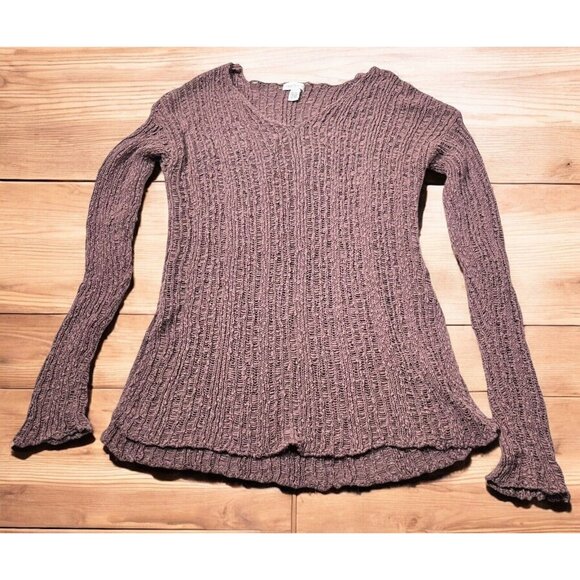 Full Tilt Sweater Womens Rose Light Cotton Side Slit V-Neck Long Sleeve Pullover - Picture 1 of 6